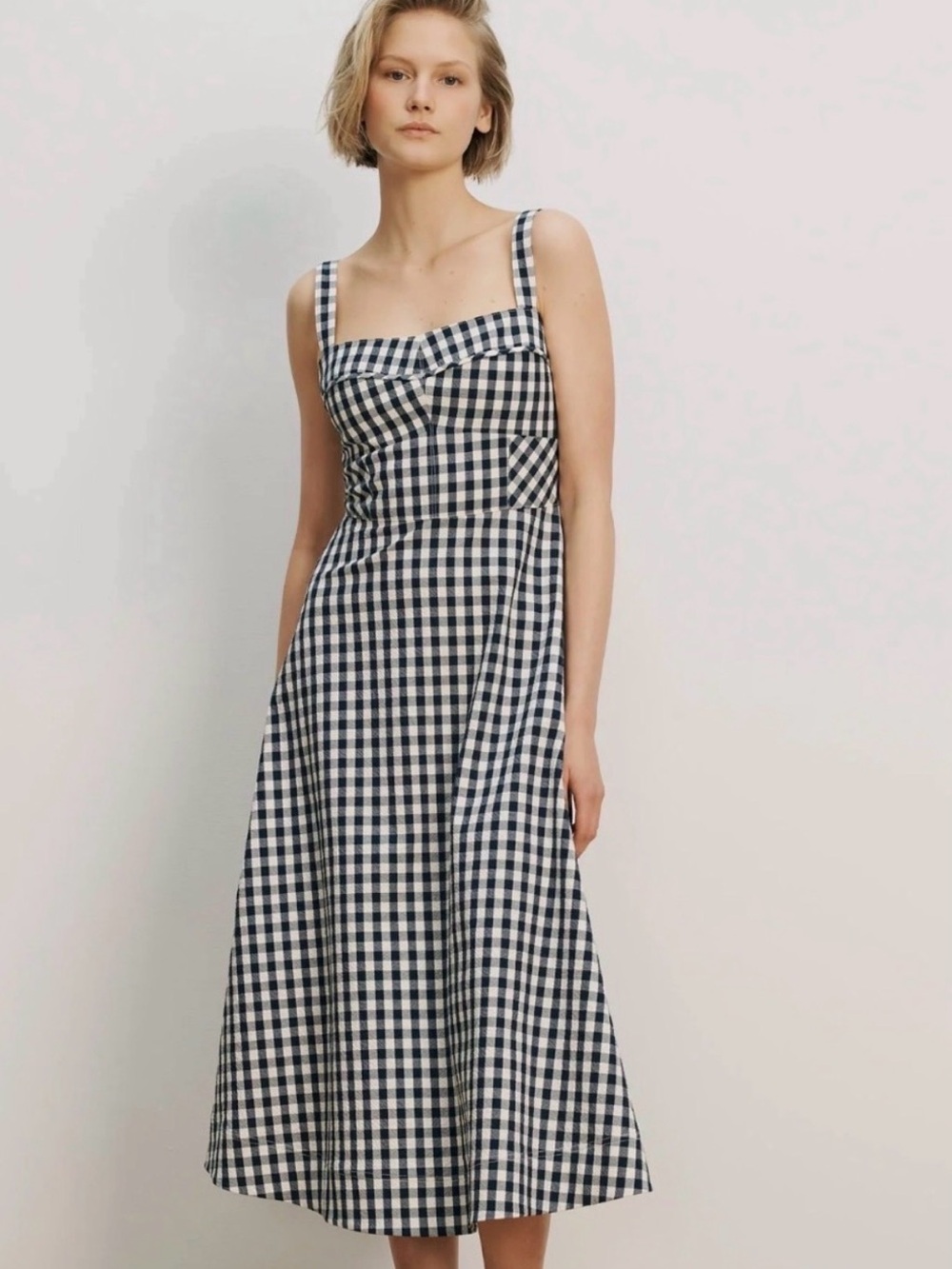 NWT! Veronica Beard Aila Gingham Midi Dress with Square Neck